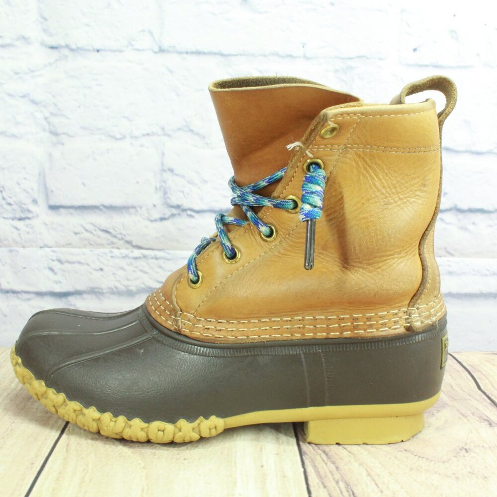 LL Bean Brown Leather Lace Up Round Toe Unlined Ankle Duck Boots Size 7 M
